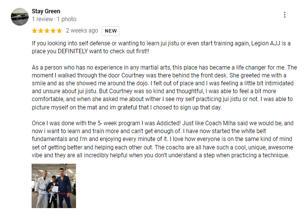 Five star review of the Legion beginner jiu-jitsu course