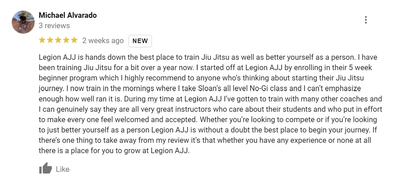 Screenshot of a student recommending the Legion beginner course